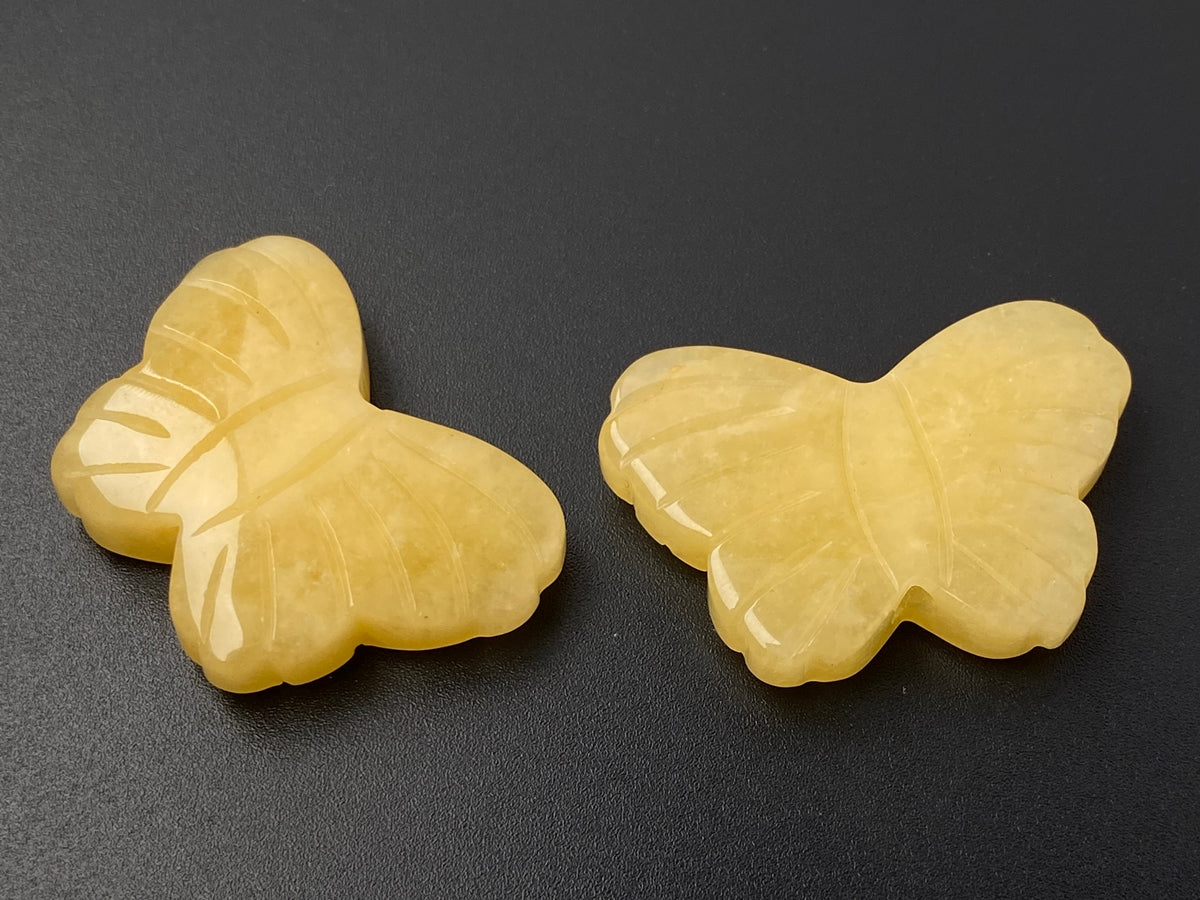 1PC 28x38mm natural yellow jade carving butterfly pendant