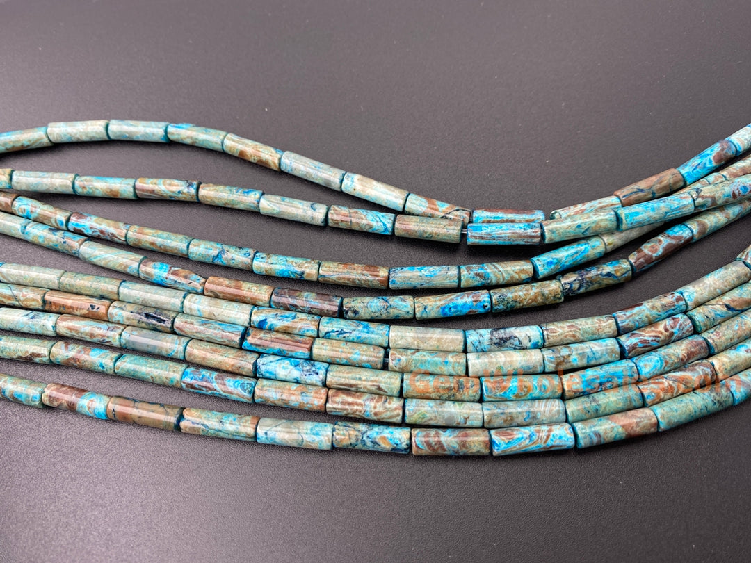 15.5" 4x13mm Turquoise blue Calsilica jasper cylinder tube beads