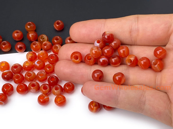 20pcs 8mm red stripe agate round beads, 3mm big hole