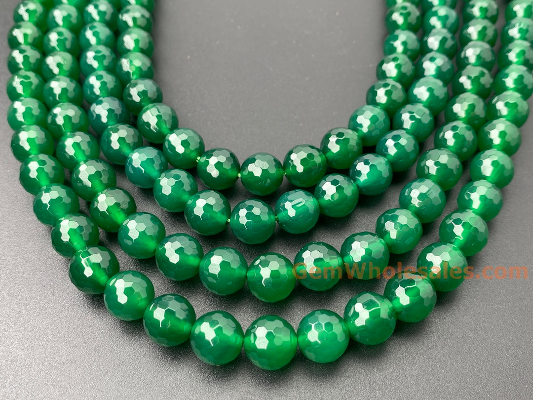 8mm green Agate Round faceted jewelry beads, 15"