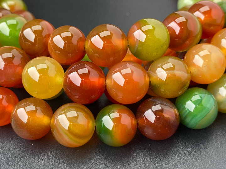 10mm Red Green banded Agate round beads for jewelry making, 15"