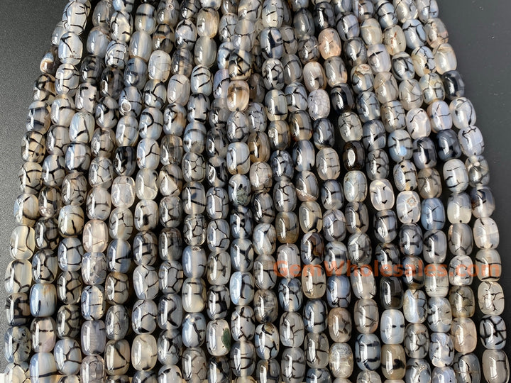 10x14mm black Grey dragon veins agate Barrel Beads AB, 15.5"