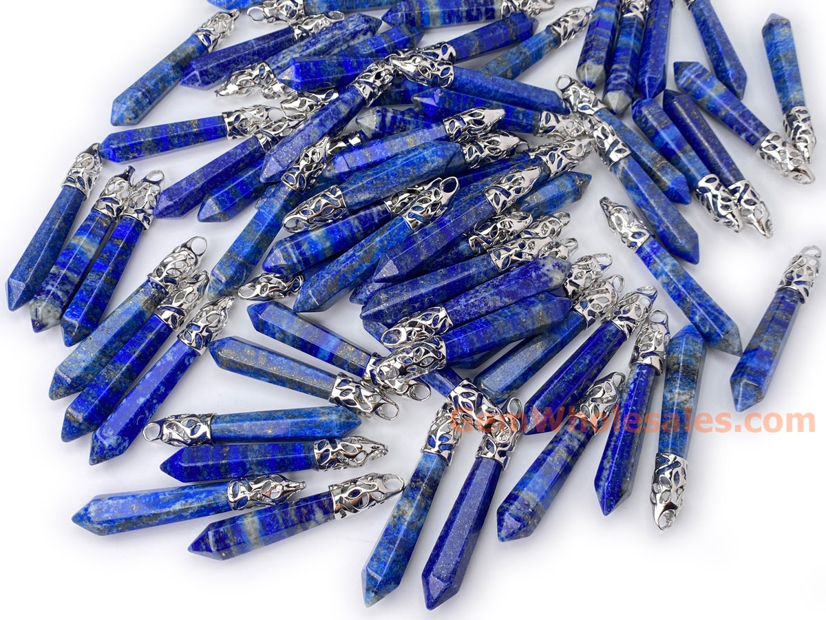 10x65mm lapis lazuli Crystal Point Pendant, Hexagonal Wand