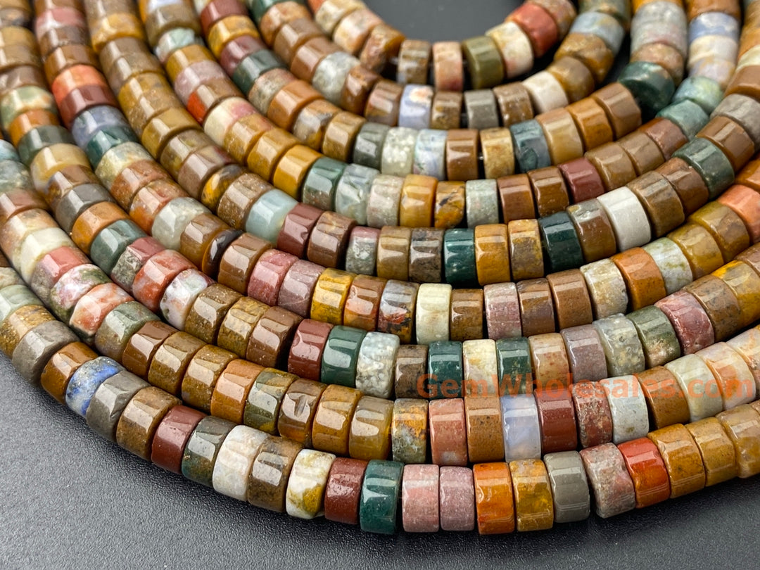 15" 3x6mm natural ocean jasper Heishi beads for jewelry making