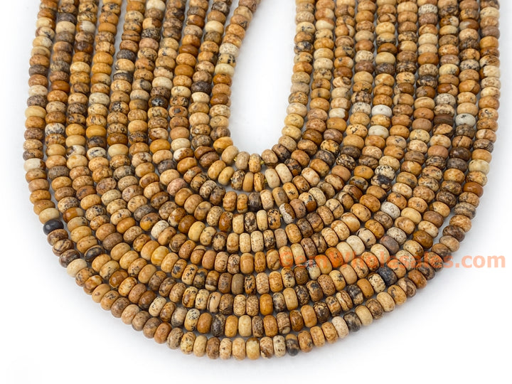 15.5“ 2x4mm Natural picture jasper rondelle heishi beads