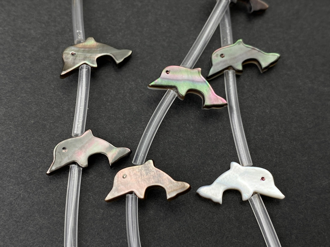 10PCS 7x14mm Natural Black MOP Dolphin beads, mother of pearl