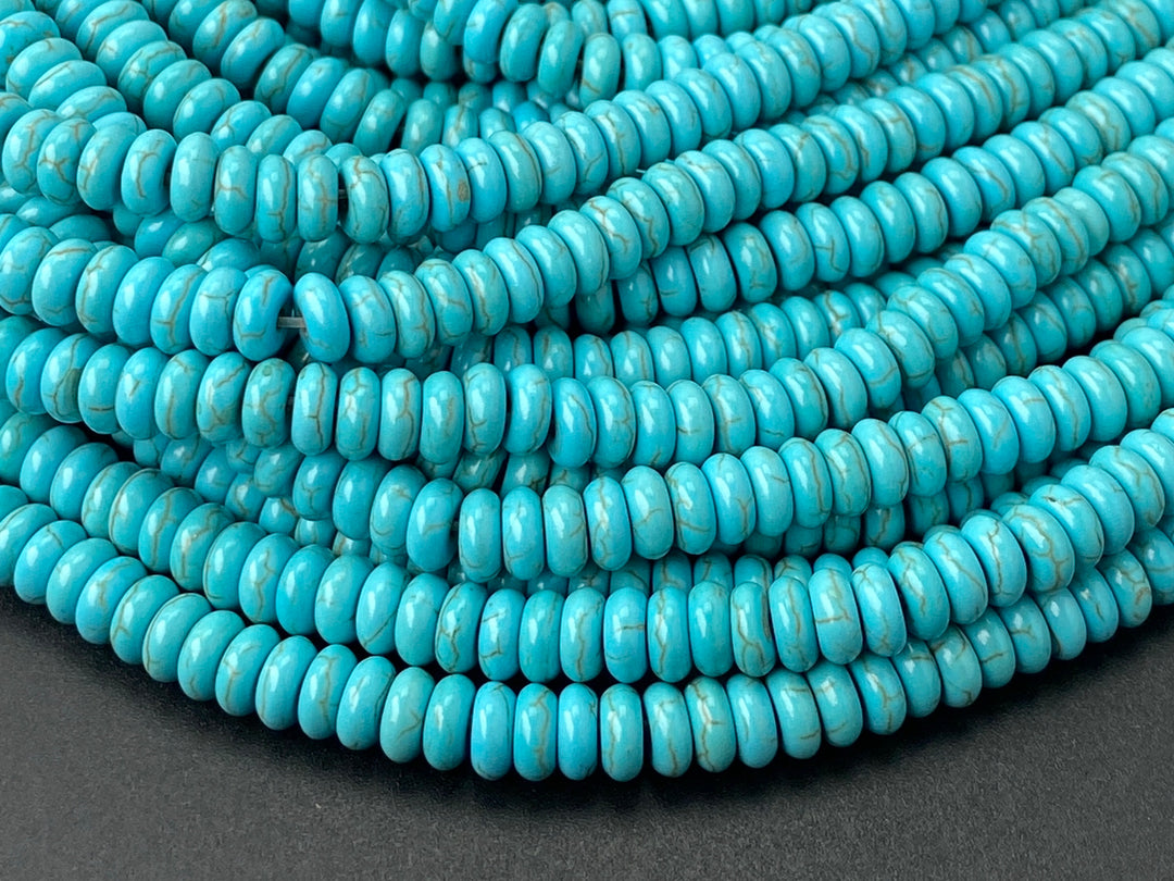 15" 2~3x6mm Blue artificial turquoise wheel beads, howlite rondelle beads