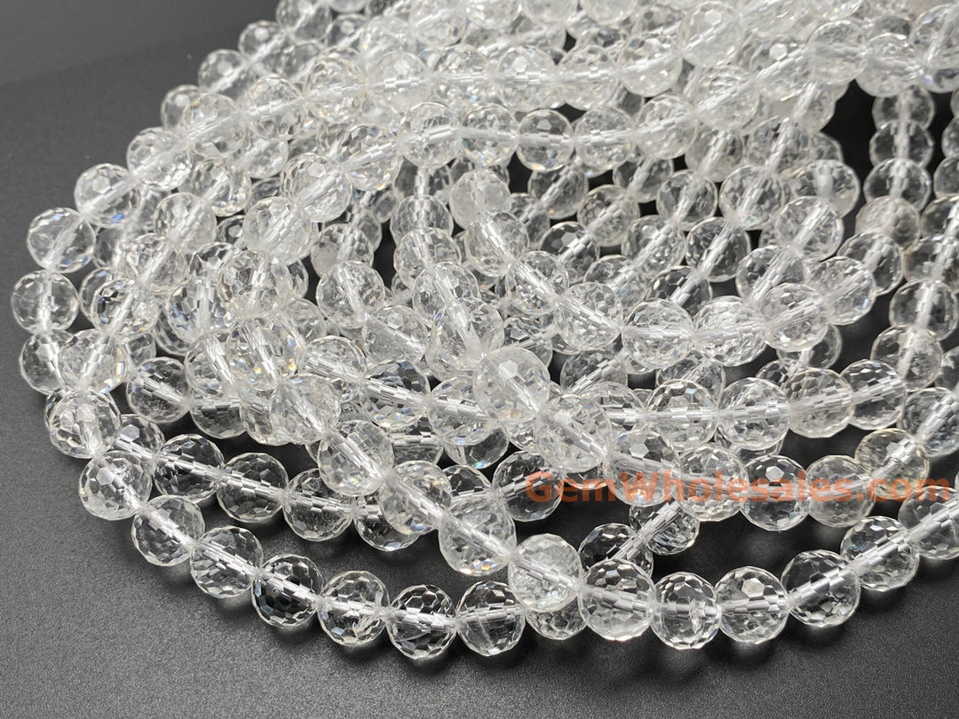 15.5" 10mm Natural rock crystal quartz round faceted beads 128F