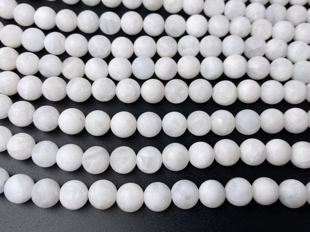 15" natural 10mm matte crack white jade Round beads