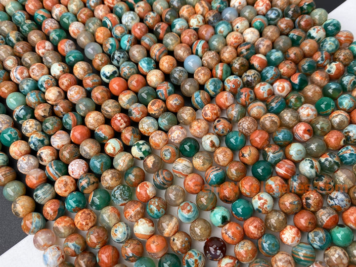 Perles rondes en pierre semi-précieuse d'agate de feu verte orange de 15 pouces et 8 mm