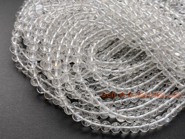 15.5" 6mm Natural rock crystal quartz round beads with inclusion A
