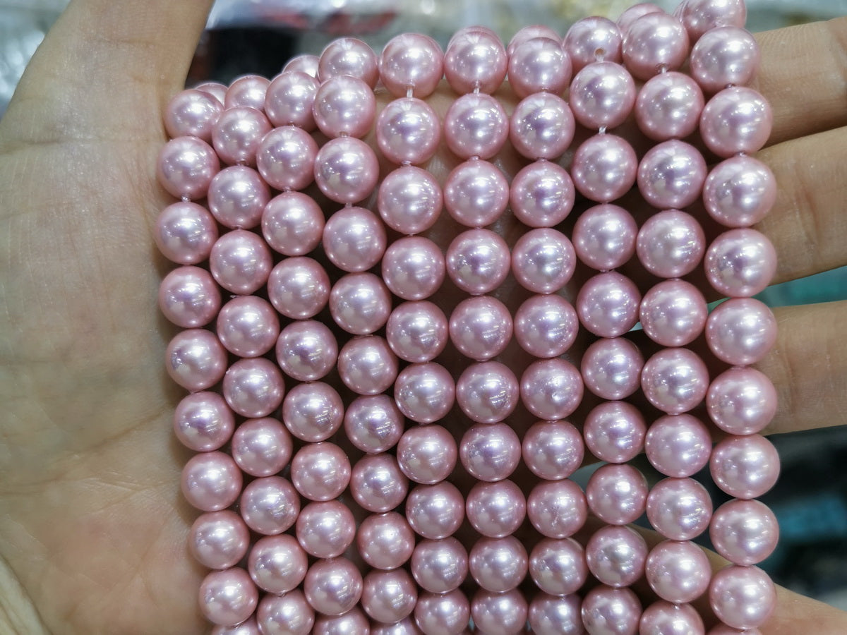 15.5" 8mm light purple pink Shell pearl round beads, shell core pearl