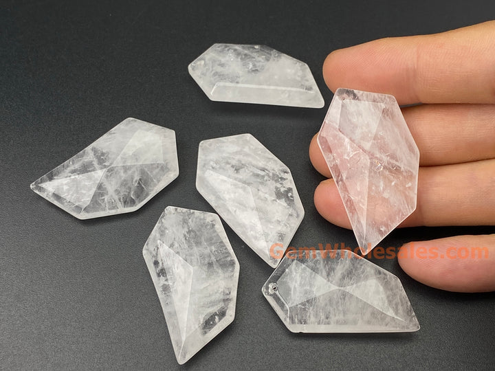 1PC 40x20mm Natural Clear Quartz Geometric Faceted Pendant