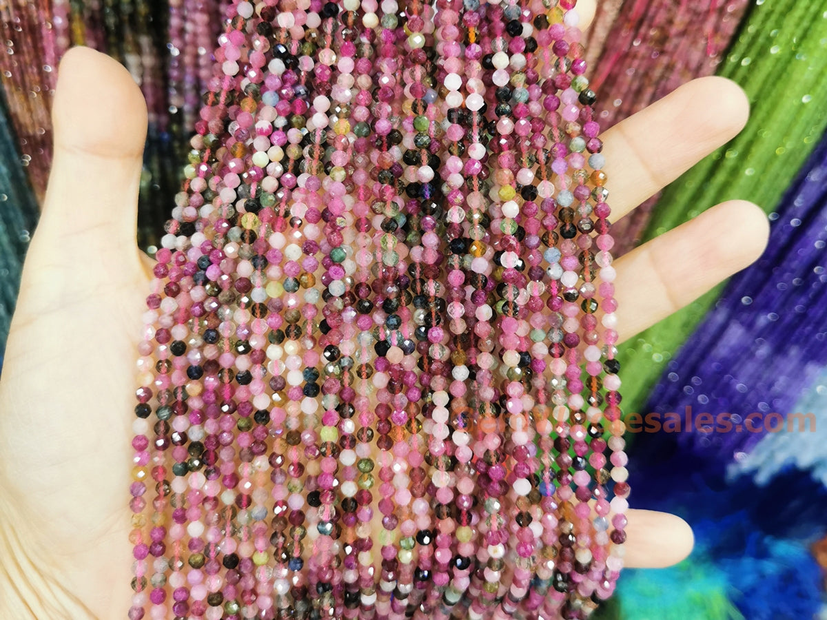 15.5" 3mm natural multi color Tourmaline round faceted gemstone beads