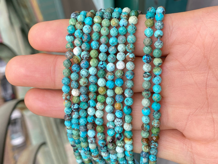 15.5" 4mm Natural HuBei turquoise round micro faceted beads