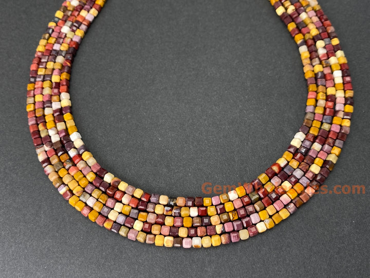 15.5" 3mm Natural mookaite/moukite stone faceted cube beads