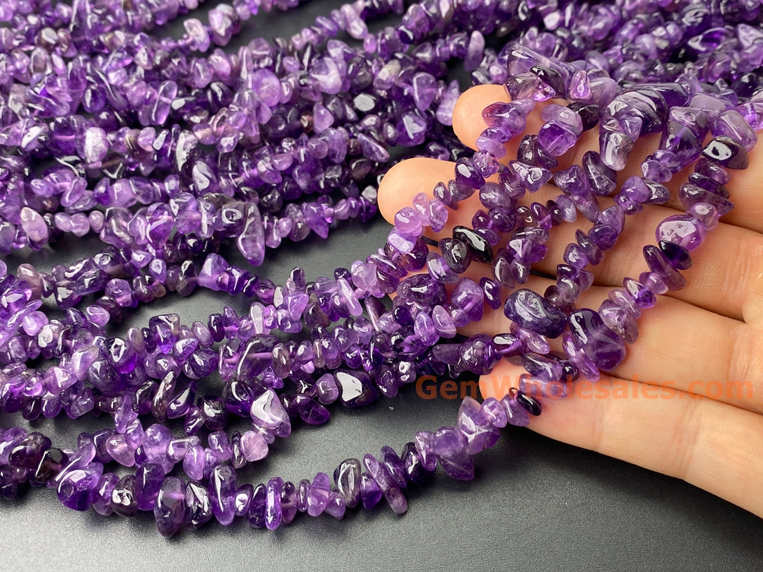 32" Natural Amethyst 5x10mm chips ,purple gemstone small chips
