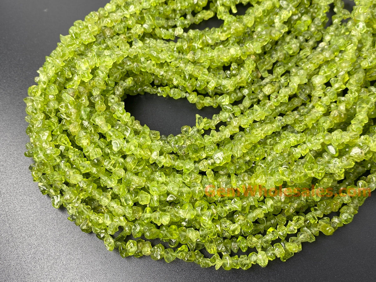 34" natural Peridot 4x8mm chips beads, Green stone chips beads