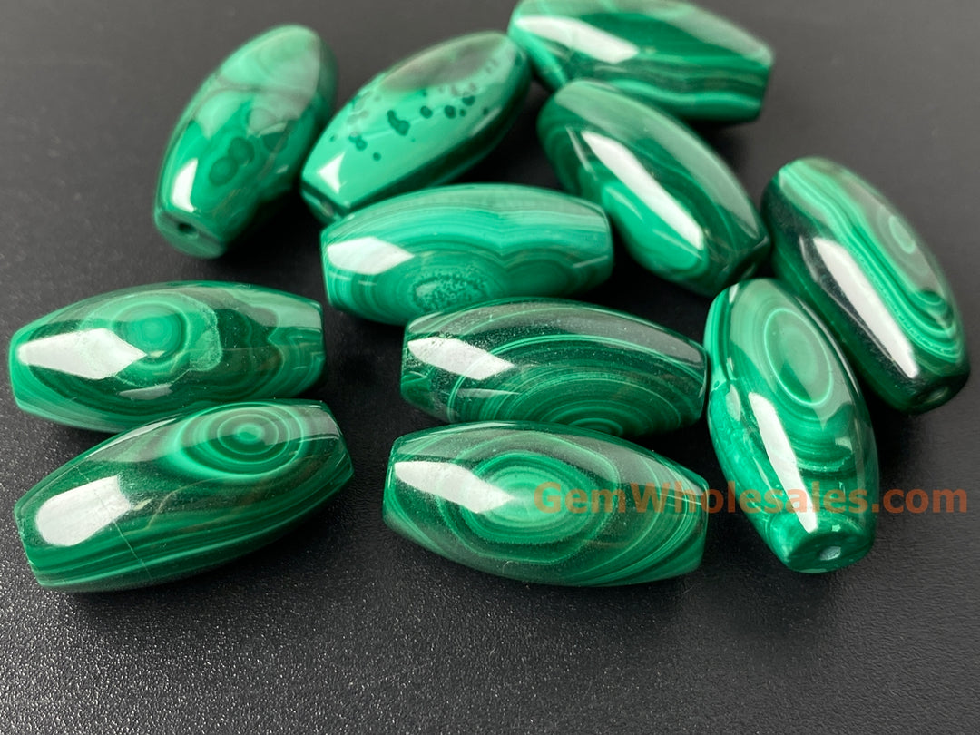 2PCS 10x20mm natural malachite stone oval barrel/marquise beads