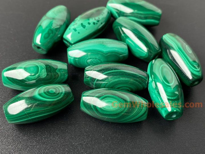 2PCS 10x20mm natural malachite stone oval barrel/marquise beads