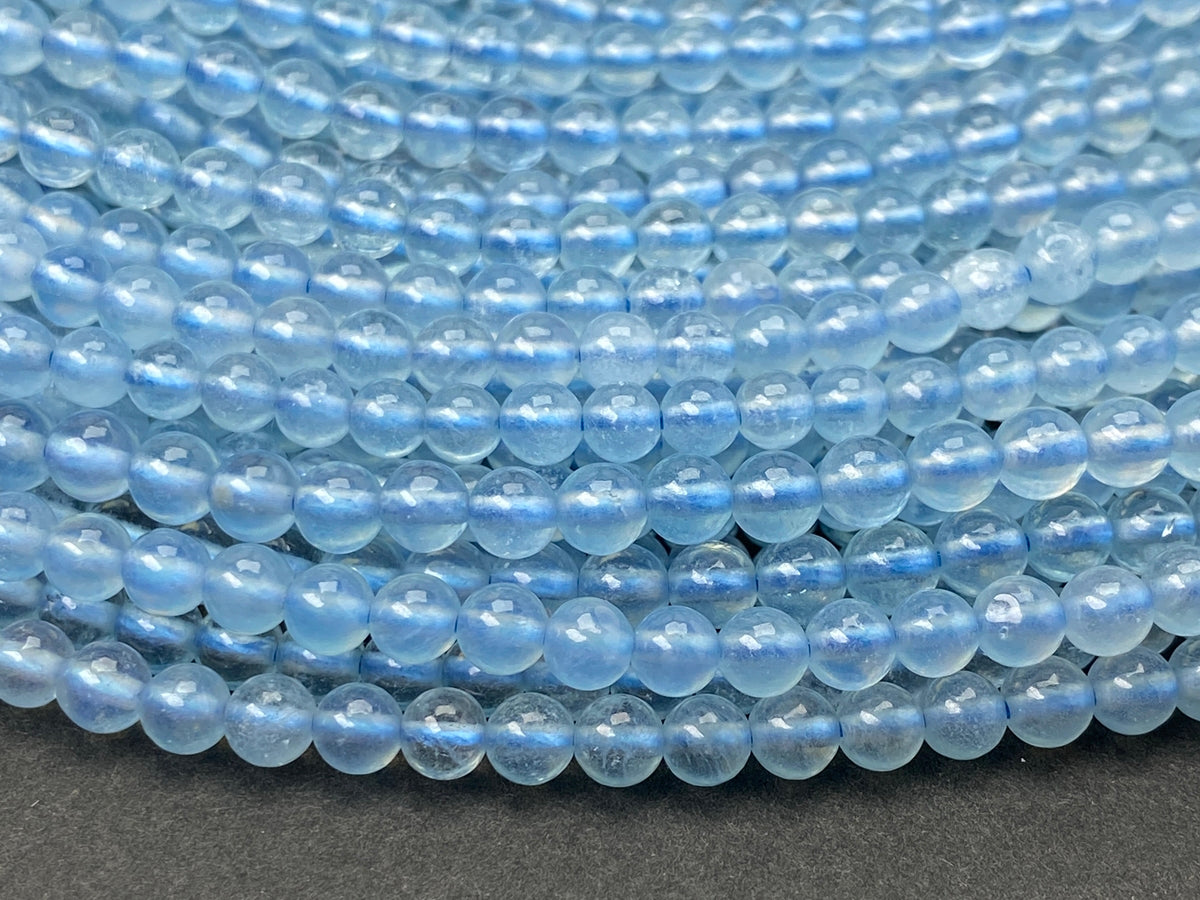 8mm Natural Aquamarine Gemstone Beads Strand – 15" Round Smooth Center-Drilled Blue