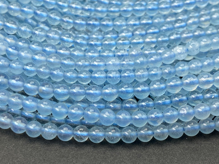 15.5" 4mm A Natural Aquamarine round beads, milky light blue beads