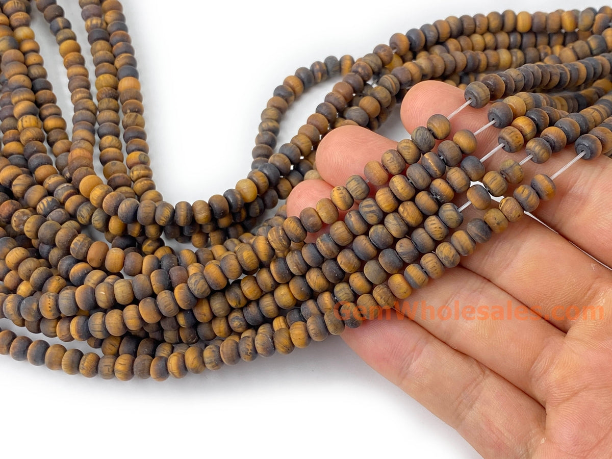 15.5" 4x6mm Matte/frosted yellow tiger eye roundel/rondelle beads