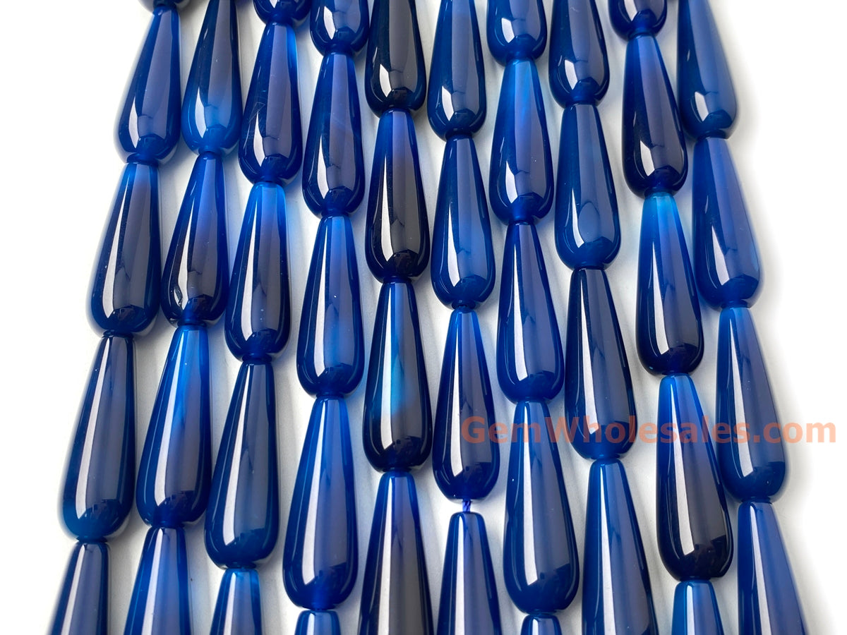 15.5" 10x30mm blue agate teardrop beads, DIY jewelry pendant, semi-precious stone