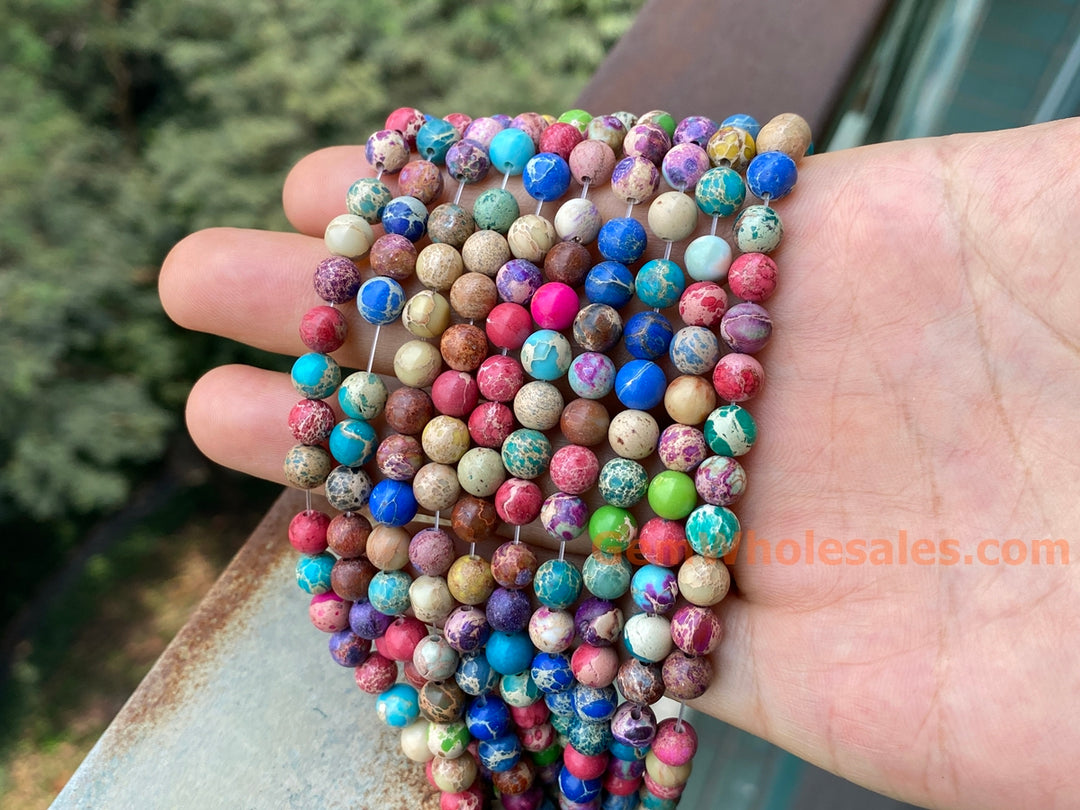 6mm red green blue multi color emperor jasper round beads, 15.5"
