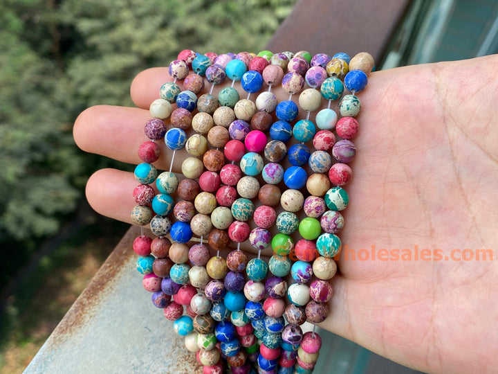 6mm red green blue multi color emperor jasper round beads, 15.5"