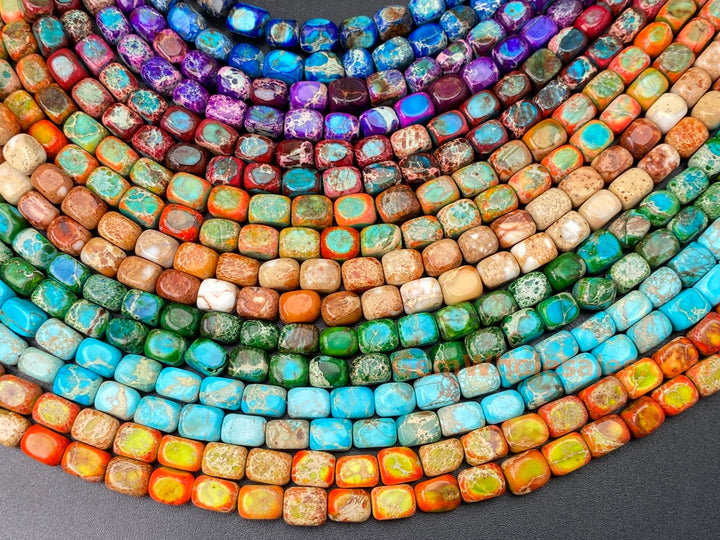 15.5“ 5x7mm red blue Sea Sediment/Impression Jasper rectangle cube beads