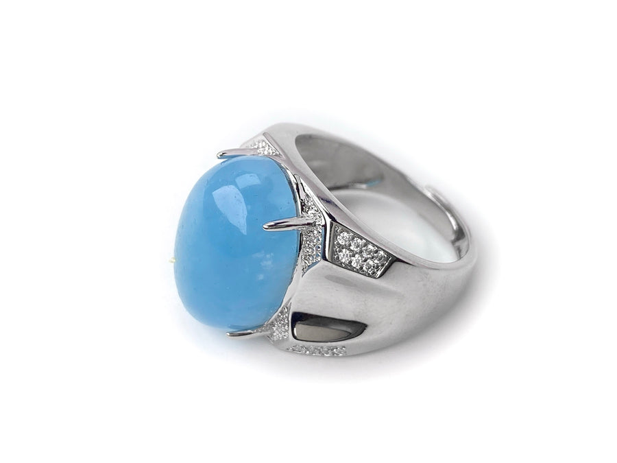 13x18mm natural Oval Aquamarine stone Ring, ajustable brass ring