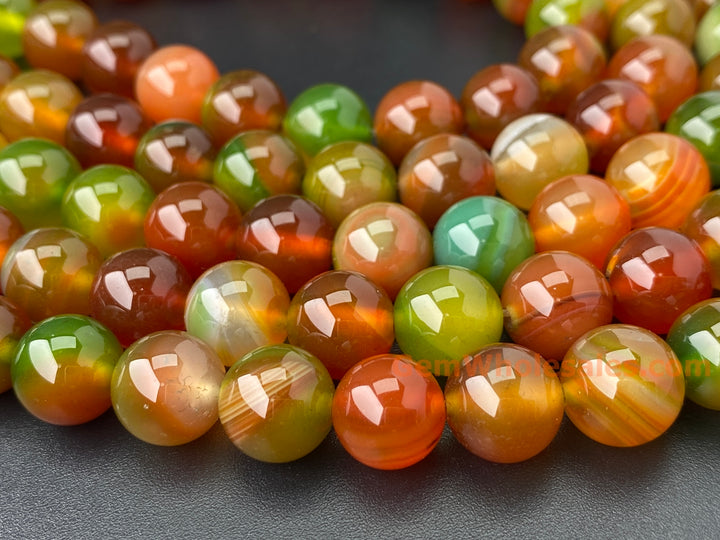 10mm Red Green banded Agate round beads for jewelry making, 15"