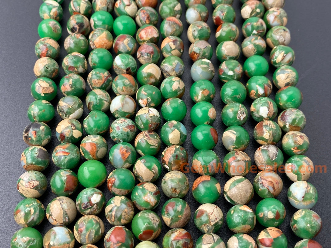 15.5" 10mm green Sea Sediment round beads,emperor jasper, Terra Jasper