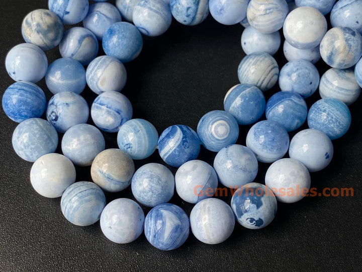 10mm white blue Dream Fire agate round beads, 15"