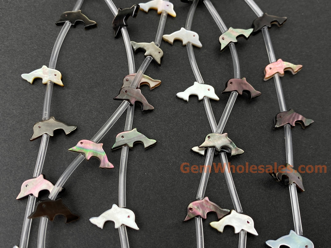 10PCS 7x14mm Natural Black MOP Dolphin beads, mother of pearl