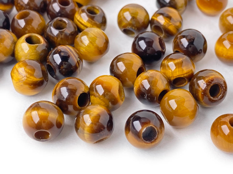 20PCS 8mm Natural yellow tiger eye stone 3mm big hole round beads