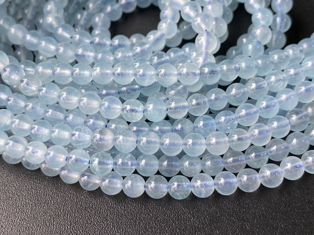Perles rondes en aigue-marine naturelle de 4 mm, 15,5 pouces, perles bleu clair laiteux