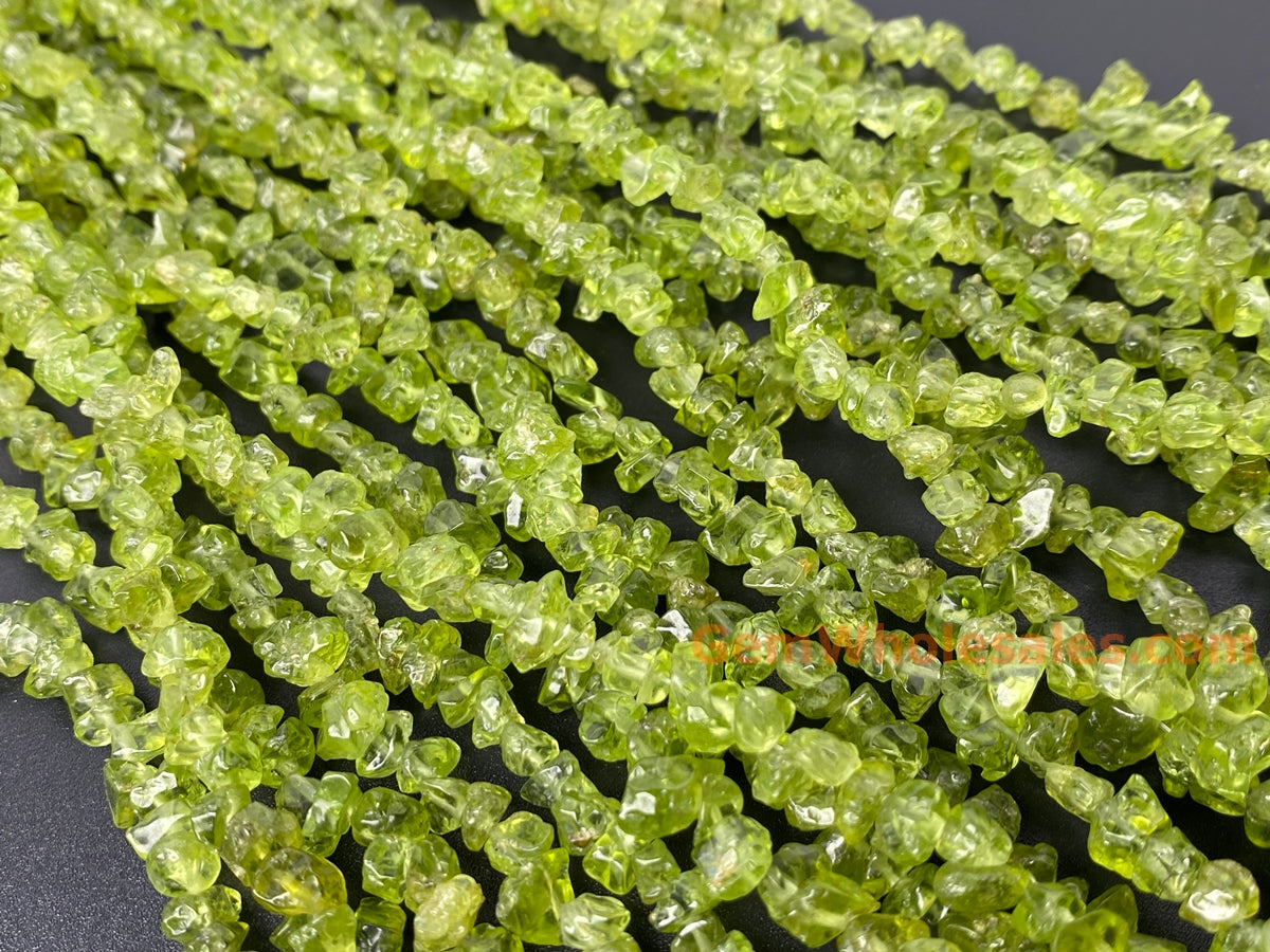 34" natural Peridot 4x8mm chips beads, Green stone chips beads