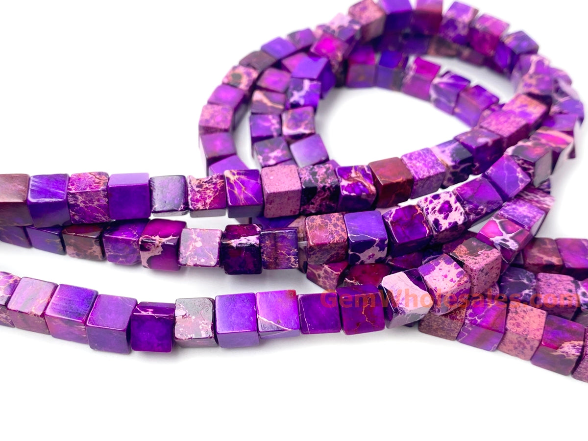 15.5" 6mm  purple Sea Sediment cube beads,emperor jasper cube,purple Aqua Terra Jasper