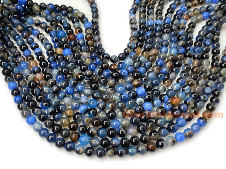 15" 10mm Dream brown blue Fire agate round beads