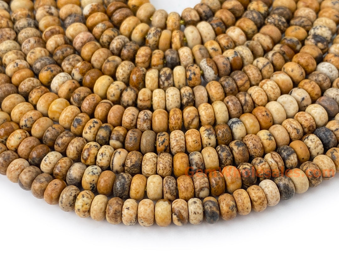 15.5“ 2x4mm Natural picture jasper rondelle heishi beads