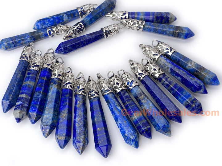 1PC 10x65mm natural lapis lazuli Crystal Point Pendant, Hexagonal Wand