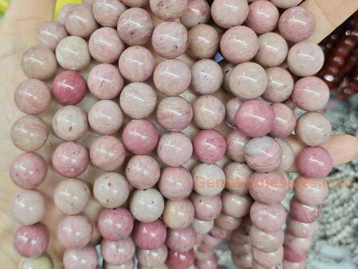 15.5" 12mm natural Rhodonite stone round jewelry beads
