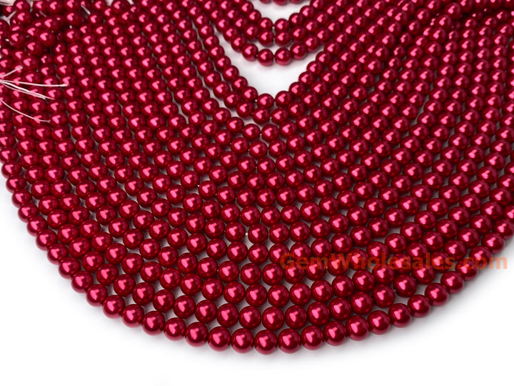 15.5" 8mm rose red glass round beads
