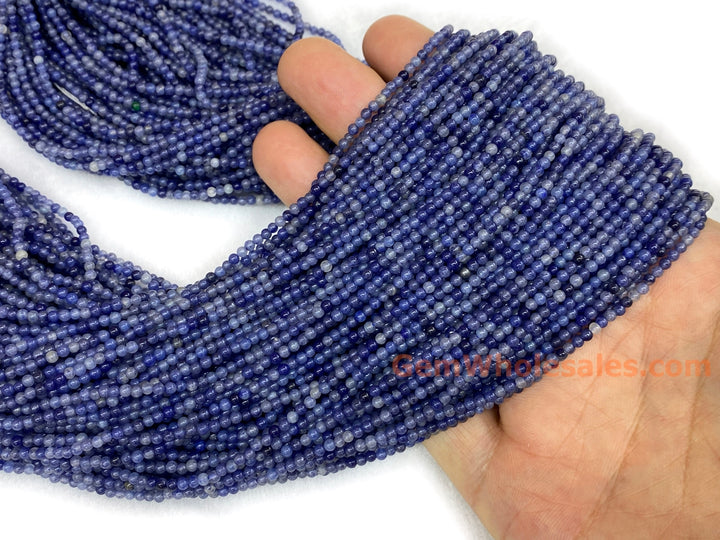 15" 2mm Natural blue aventurine stone round beads