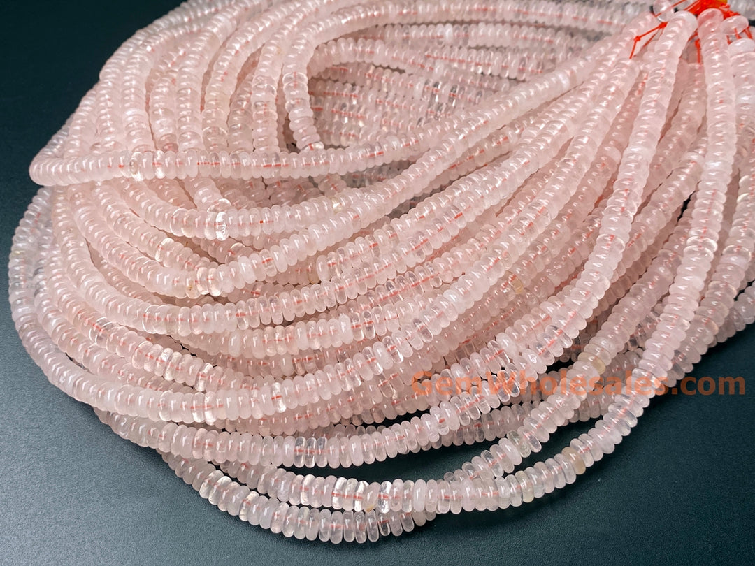 Perles d'espacement heishi rondelles en quartz rose naturel 2x6 mm 15,25"