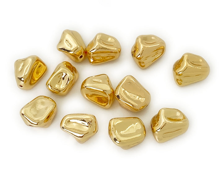 5PCS 12x14mm real gold plated brass nugget metal spacer beads