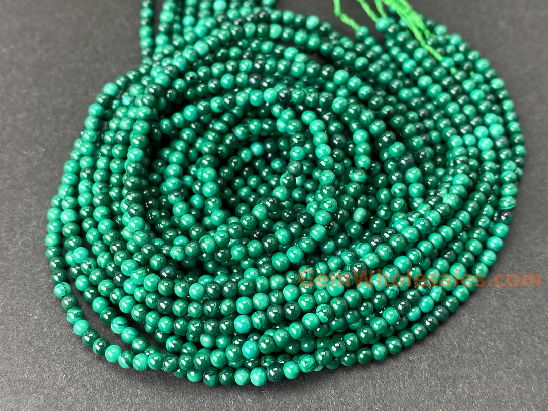 15.5" 2mm Natural green malachite stone tiny round beads
