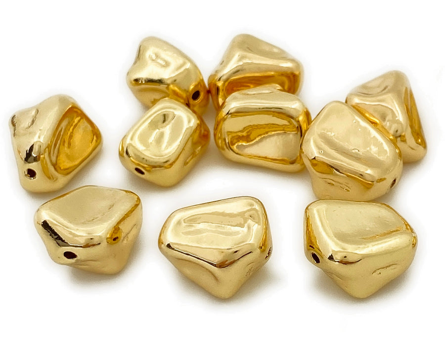 5PCS 12x14mm real gold plated brass nugget metal spacer beads